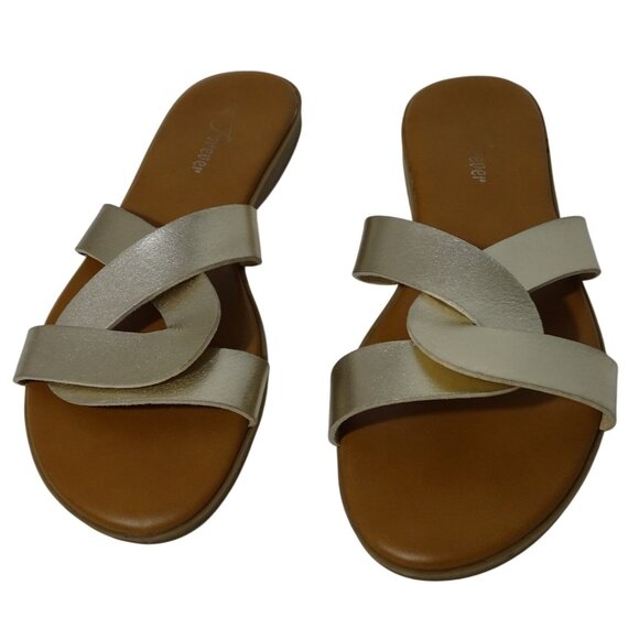 Forever Gold Open Toe Slip On Sandals Flats Women Size 7.5 Faux Leather Straps - Picture 1 of 5